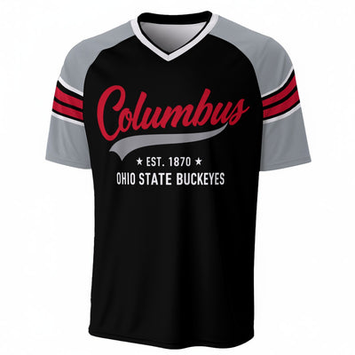 Columbus Ohio State Buckeyes Black and Grey Shirt – Retro Columbus Football V Neck Game Day Tee White game day varsity apparel