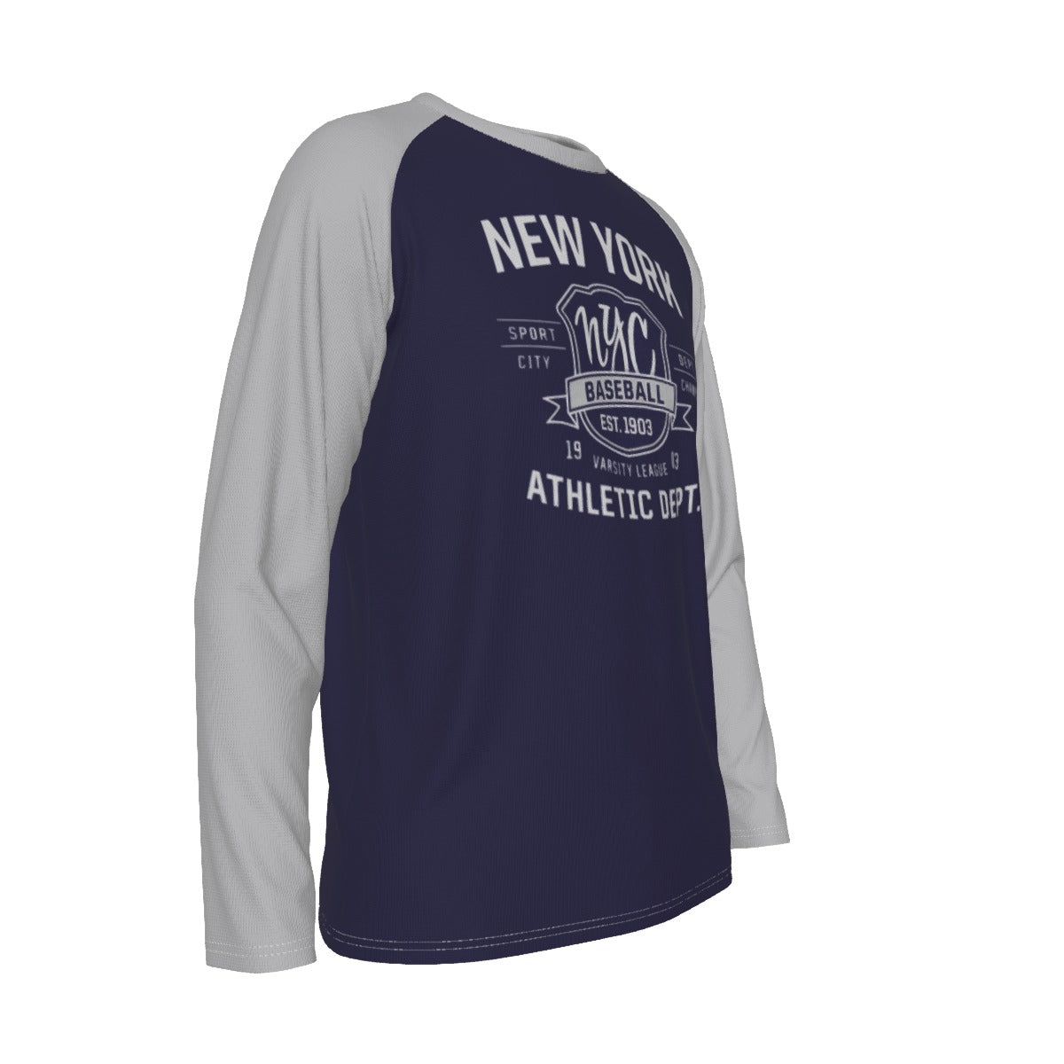 New York Baseball Raglan Long Sleeve Shirt – Navy and Light Gray Varsity Athletic Tee Est. 1903