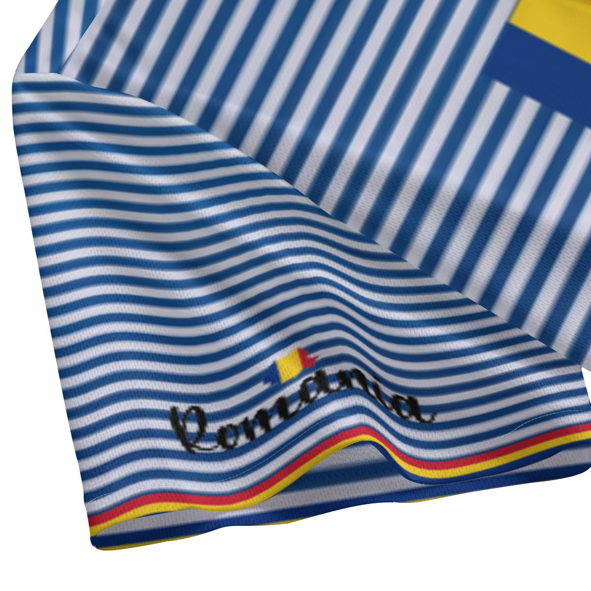 Tricou polo albastru dungi stil Romania casual vara outfit modern streetwear fashion product image 5