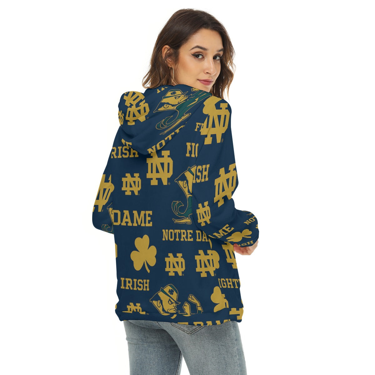 Notre Dame - Fighting Irish Women's Borg Fleece Hoodie With Half Zip White varsity sports apparel