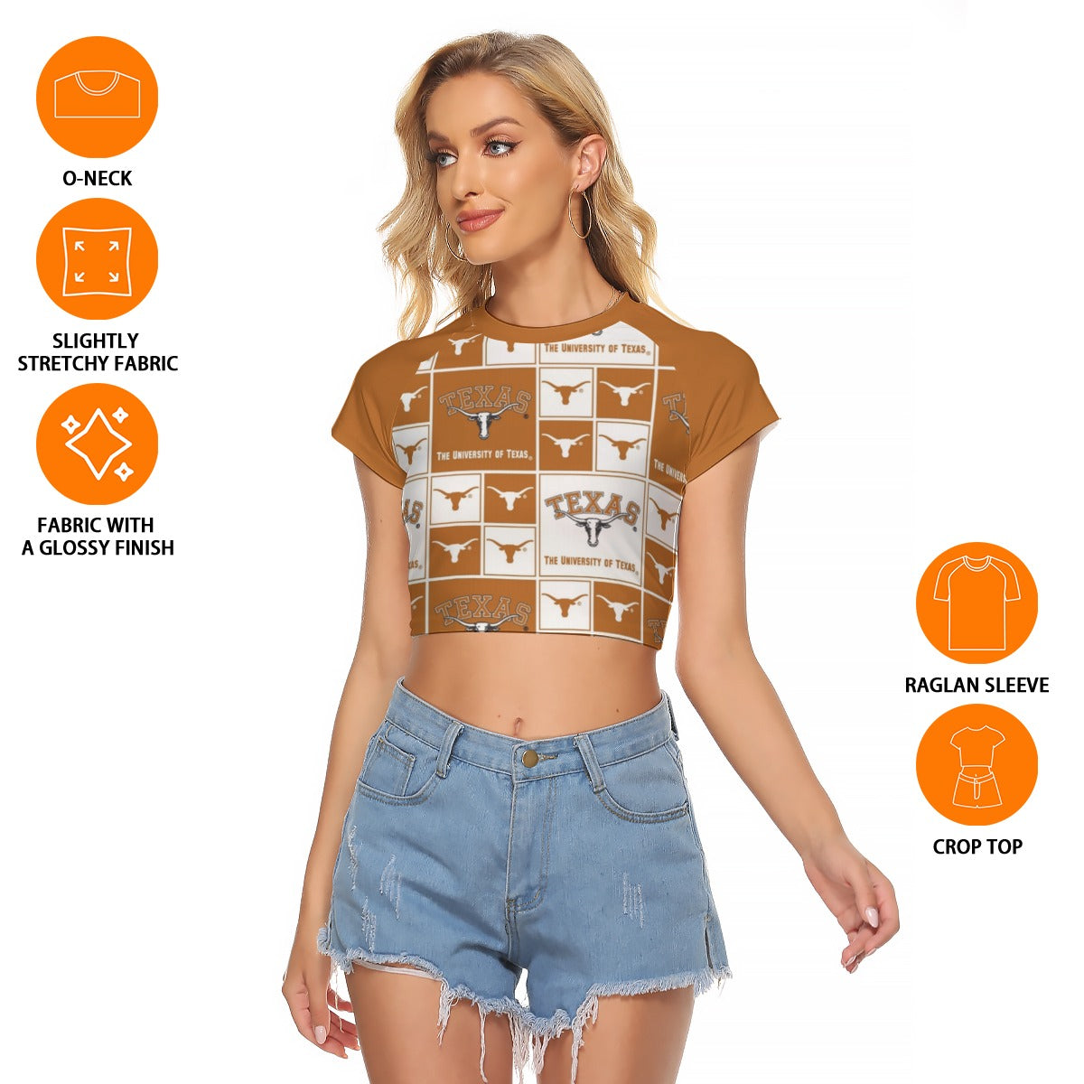 Texas at Austin - Longhorns Women's Raglan Cropped T-shirt White varsity sports apparel