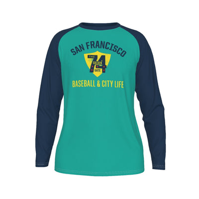 San Francisco Baseball and City Life Raglan Long Sleeve Shirt – Teal and Navy – football shirt, fan gear, image 1.0