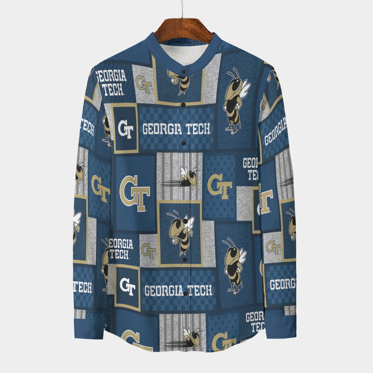 Georgia Tech Yellow Jackets Stand Collar Shirt With Long Sleeve|110GSM Imitation Flax varsity sportswear product image 2.0