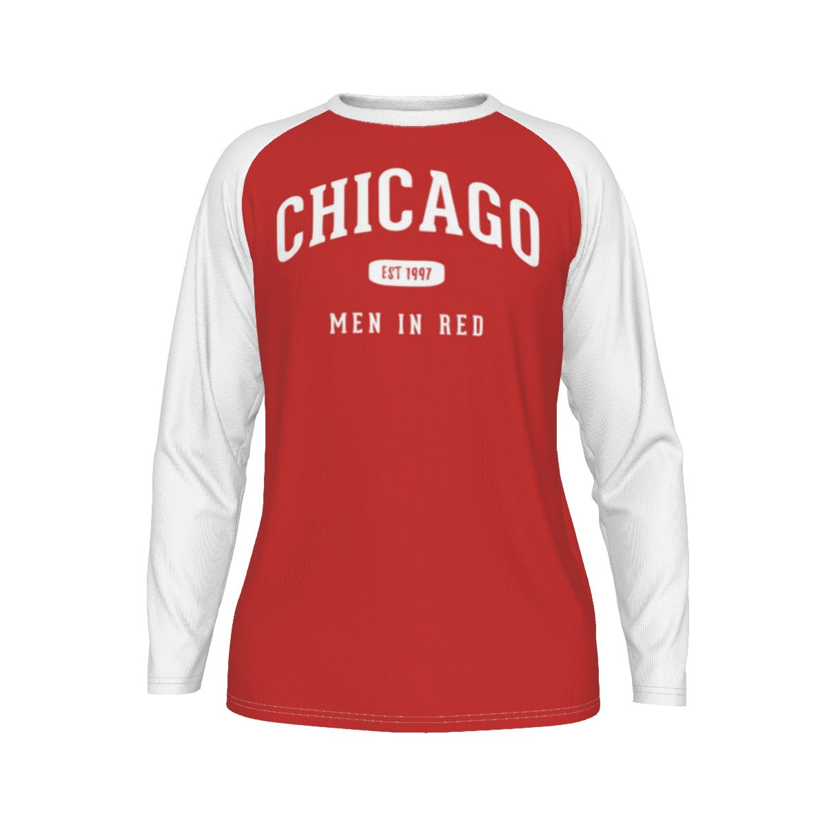 Chicago Men in Red Shirt – Red and White Long Sleeve Raglan Game Day Tee – breathable comfort wear, fan gear, image 1.0