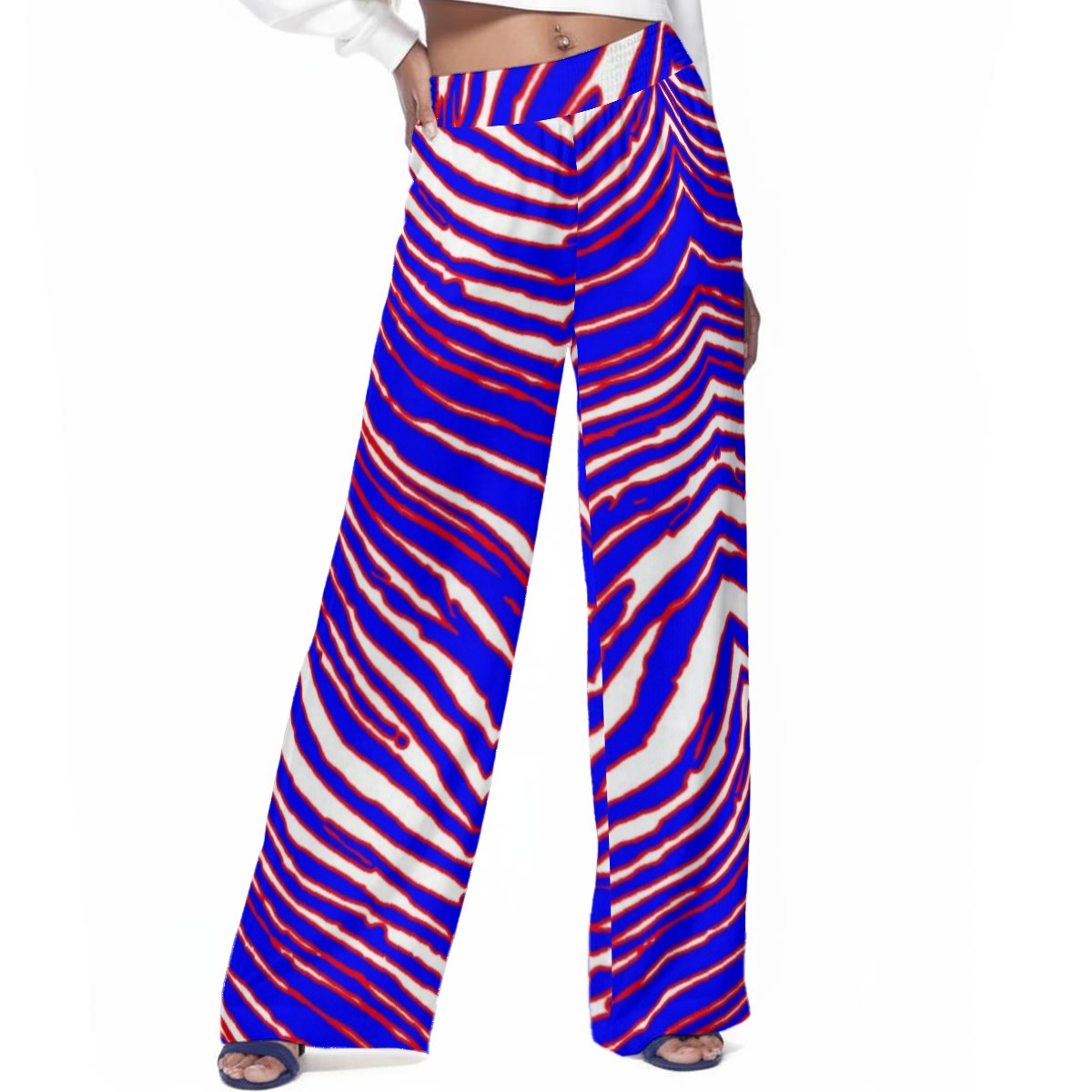 Buffalo Zebra Football Women’s Casual Wide-Leg Pants – Lightweight Game Day Comfort (100% Rayon) – casual fan outfit, breathable comfort wear, image 1.0