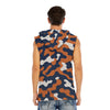 White Smoke Chicago Football Sleeveless Hoodie for Men – Navy Orange Camo Game Day Tank Hoodie