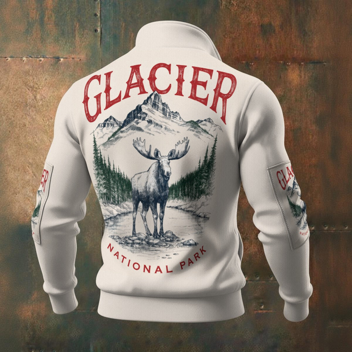 Glacier National Park Moose Mountain Zip-Up Jacket – Vintage Outdoor Adventure Fleece Hoodie streetwear fashion product image 5