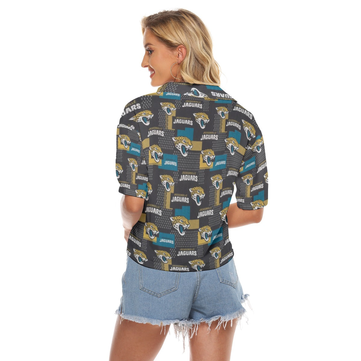 jacksonville-jaguars-womens-v-neck-shirts teal black football close-up design detail
