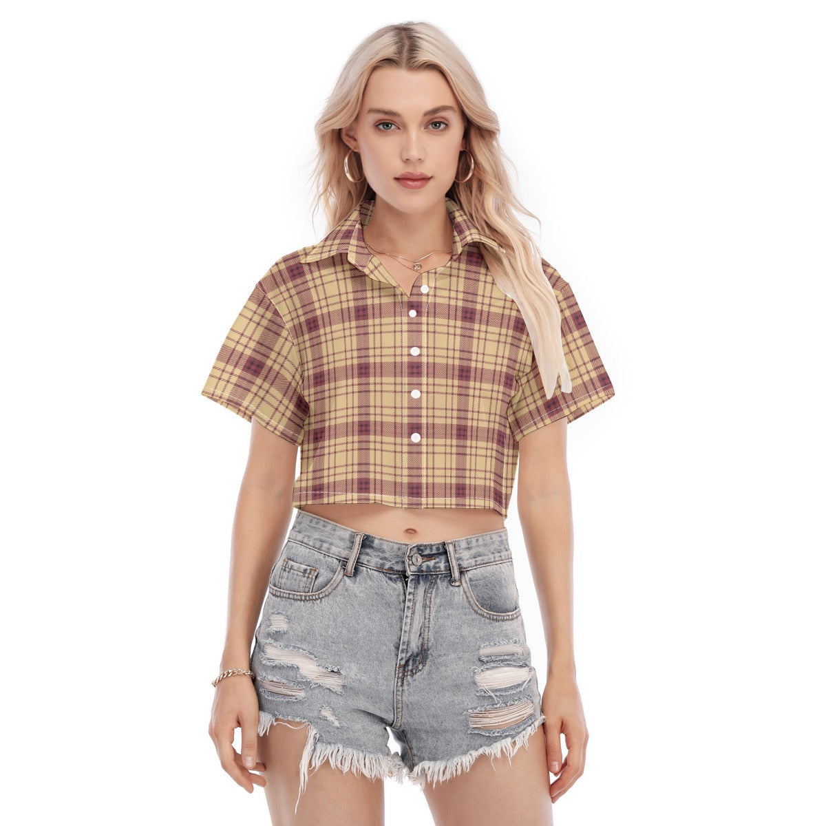 florida state seminoles tartan plaid oversized button up women shirt women's cropped shirt women tartan plaid fashion