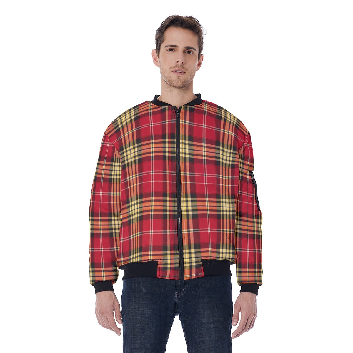 San Francisco Football Plaid bomber Men's Jacket Red and Gold Tartan Streetwear Game Day Layer – game day outfit, game day outfit, image 1.0
