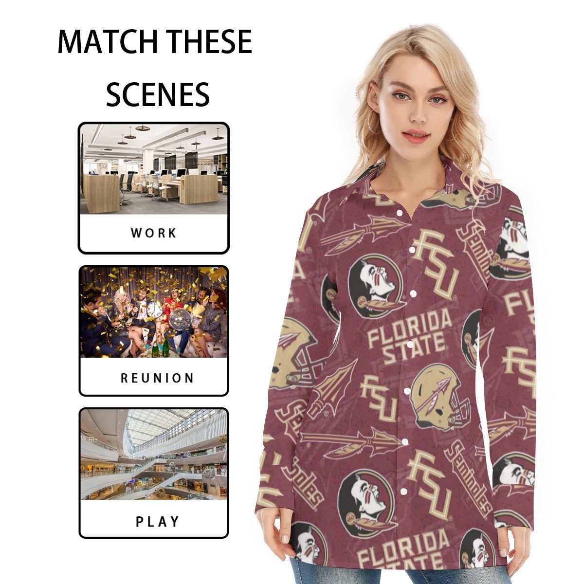 Florida State Seminoles Women's Long Shirt - ACC football apparel varsity sportswear product image 5.0