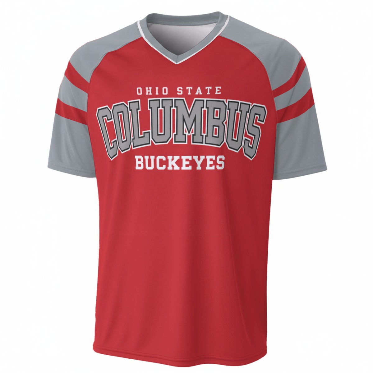 Columbus Buckeyes Red and Grey Football Shirt – Ohio State Style Retro Game Day V Neck Tee White game day varsity apparel