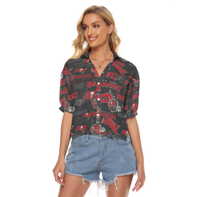 Tampa Bay Buccaneers Women's V-neck Shirts red pewter football outfit back view