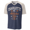 Charlotte NC 704 Athletics Navy Beige T Shirt – Vintage Varsity Athletic Graphic Tee – sportswear style, football shirt, image 1.0