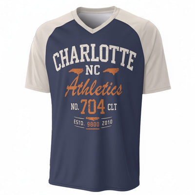 Charlotte NC 704 Athletics Navy Beige T Shirt – Vintage Varsity Athletic Graphic Tee – sportswear style, football shirt, image 1.0