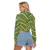 White Smoke Green Bay fotball zebra yellow green Women's Crop Top Hoodie|Velvet