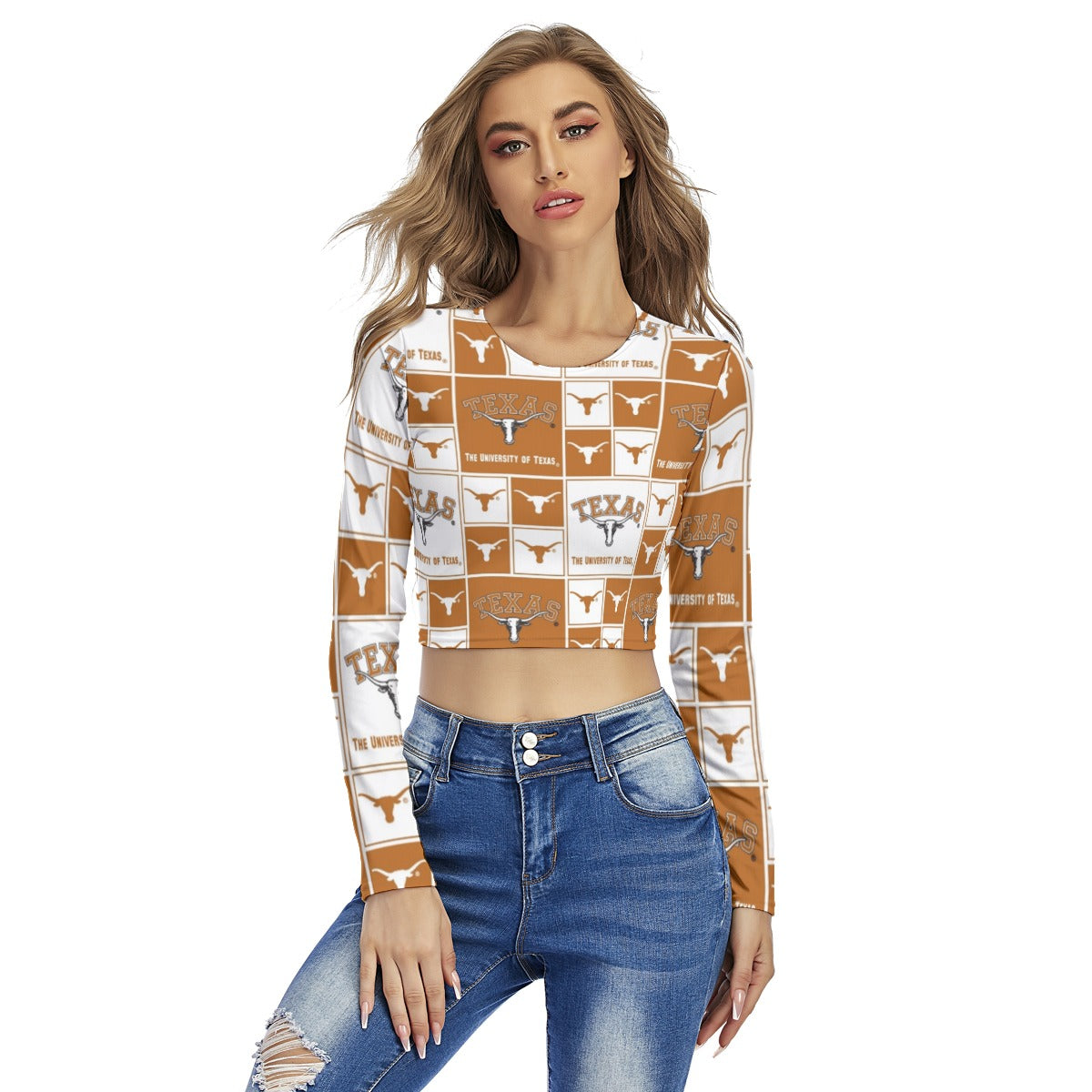 Texas at Austin - Longhorns Women's Round Neck Crop Top T-Shirt White varsity sports apparel