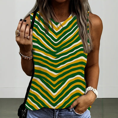 Green Bay Football Yellow Green Women’s Round Sleeveless T-Shirt – Game Day Streetwear – sportswear style, nfl fan apparel, image 1.0