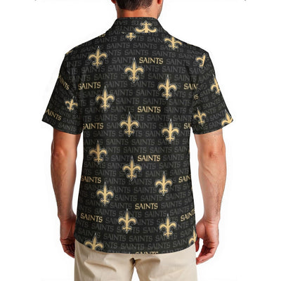 new-orleans-saints-mens-hawaiian-shirt-150gsm black gold football detail fabric breathable