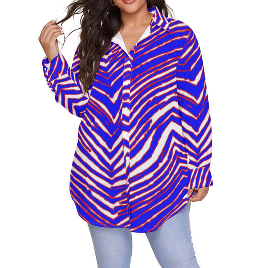 Women’s Long Sleeve Shirt (Plus Size) – Red, Blue White Zebra Game Day Style