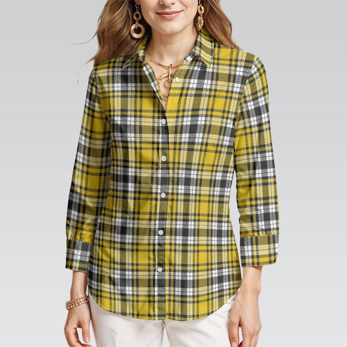 kansas jayhawks tartan plaid oversized button up women shirt iowa hawkeyes tartan plaid oversized button up women shirt women's mid-length sleeve shirt women tartan plaid game day fashion