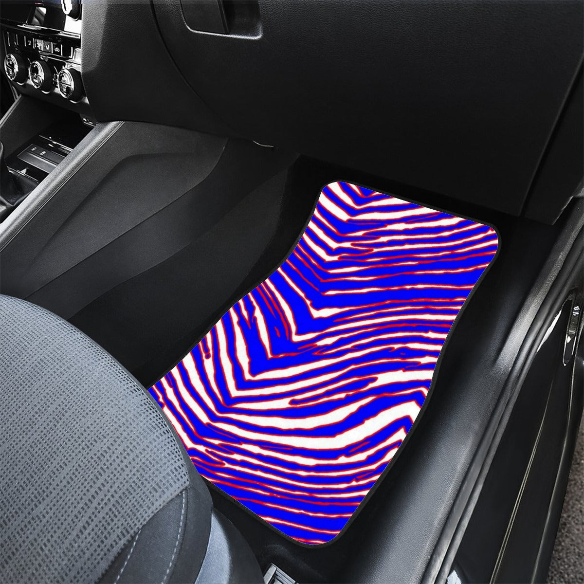 Black Front row car mats (2pcs) – Red Blue White Zebra Game Day Style