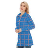 kansas jayhawks tartan plaid oversized button up women shirt women's long shirt |115gsm cotton poplin women tartan plaid game day fashion