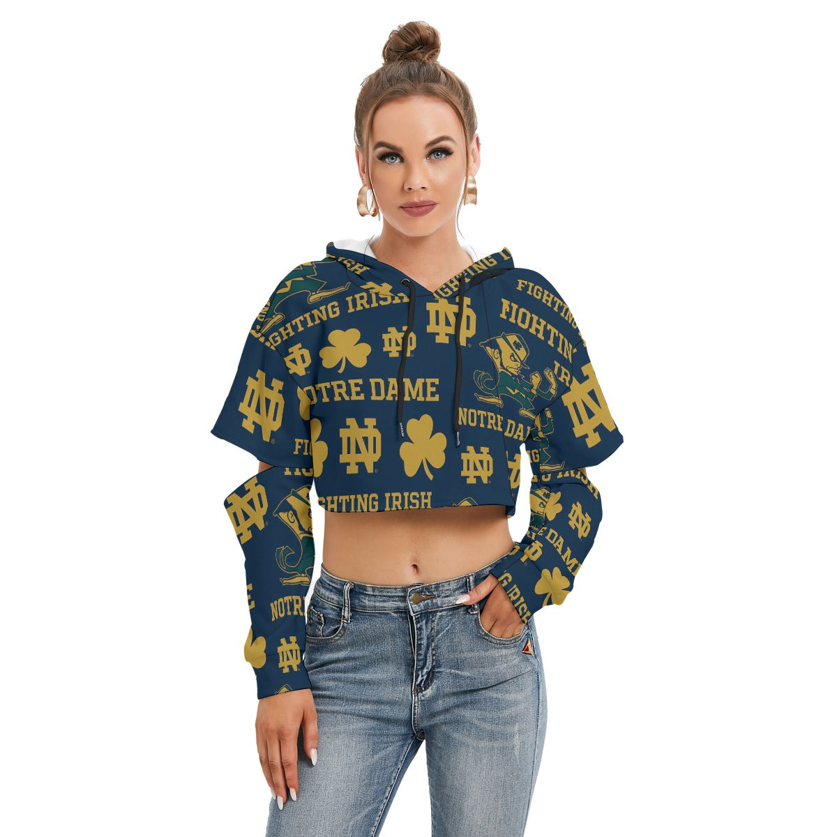 Notre Dame - Fighting Irish Women's Heavy Fleece Hoodie With Hollow Out Sleeve White varsity sports apparel