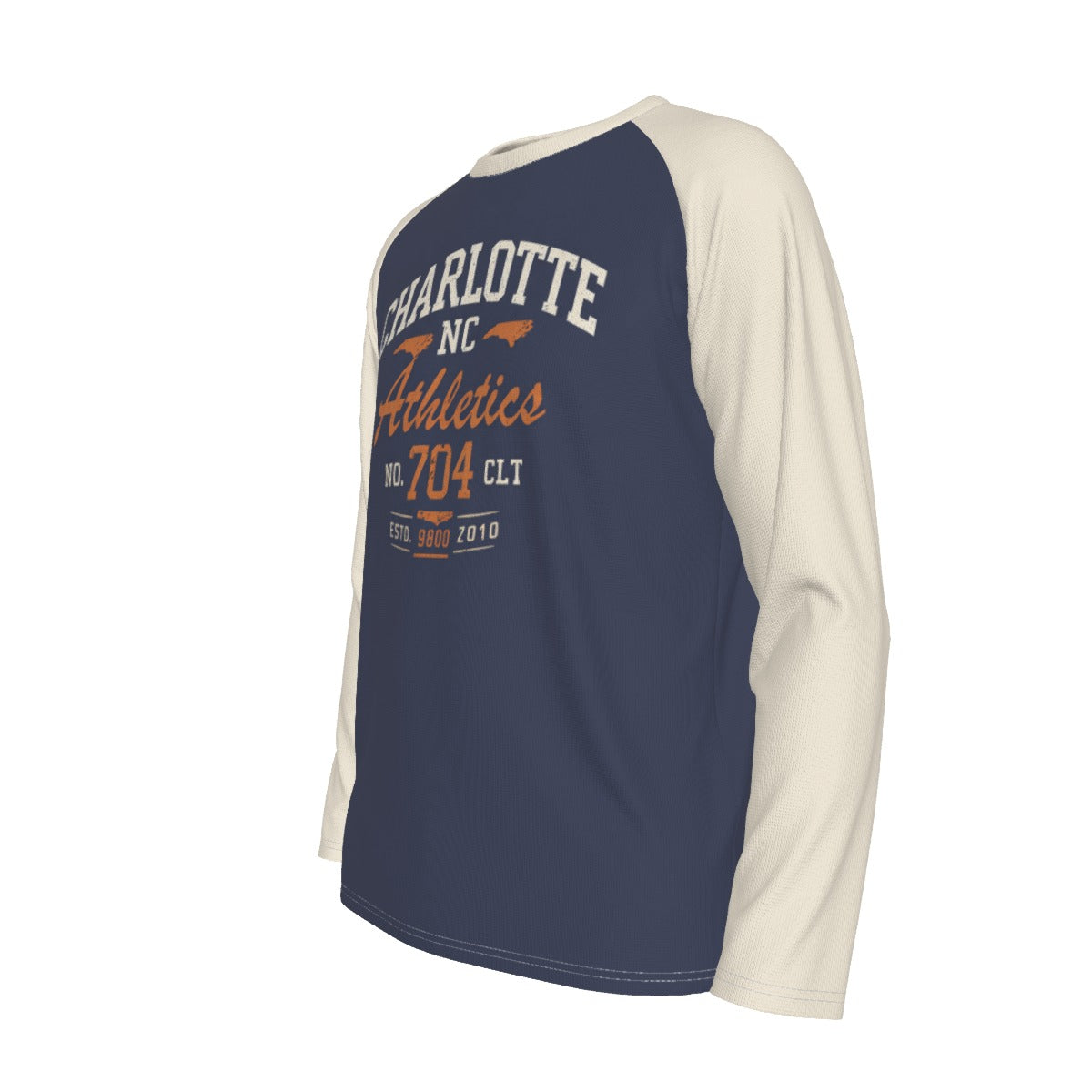 White Smoke Charlotte NC 704 Athletics Long Sleeve Shirt – Navy Cream Varsity Raglan Tee