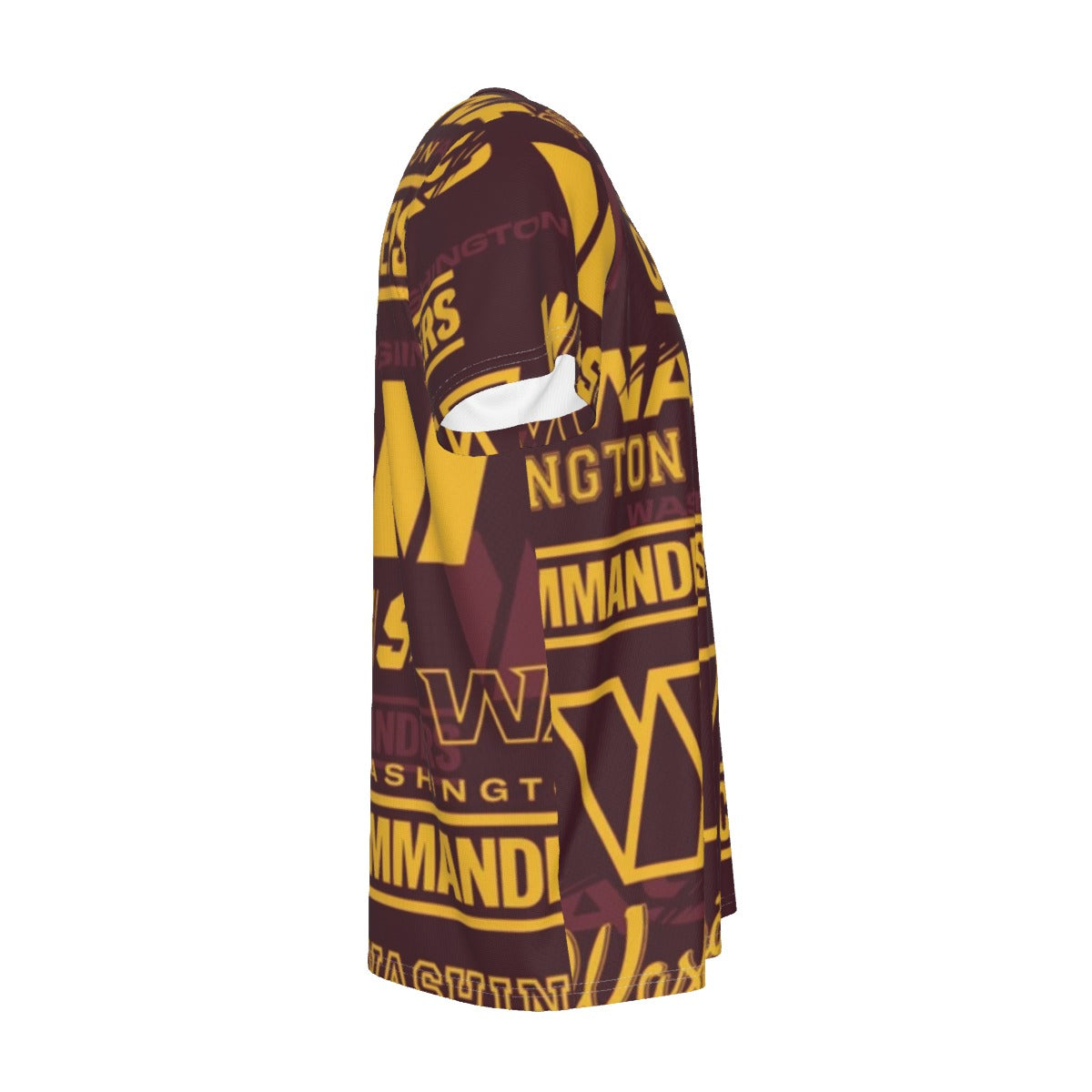 washington-commanders-short-sleeve-t-shirt burgundy gold football outfit fabric close-up