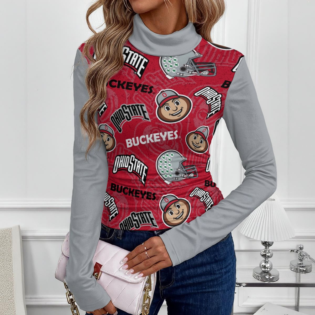 Ohio State - Buckeyes Women's Women's High-Neck Top With Long Sleeve White game day varsity apparel