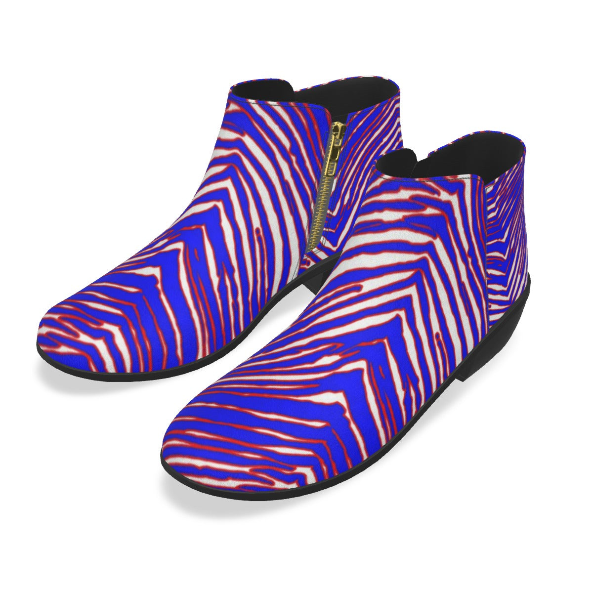 Buffalo Zebra Game Day Ankle Boots – Retro Football Style (Red Blue White)