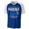 Phoenix Blue and White Varsity T-Shirt – Retro Desert Sports Graphic Streetwear Shirt – game day outfit, lightweight game day shirt, image 1.0
