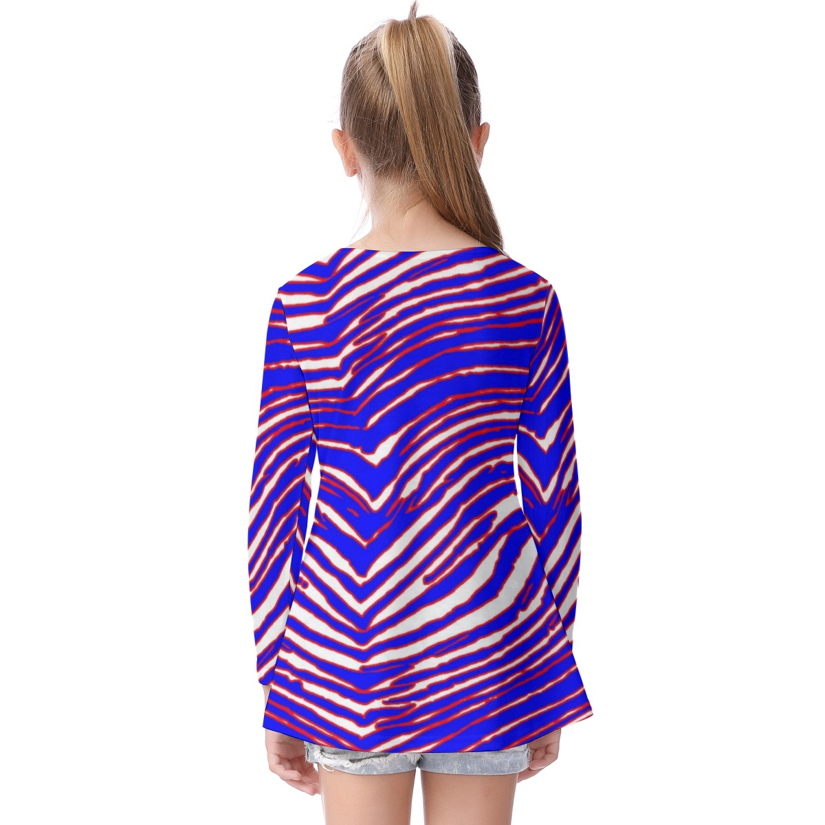Buffalo Football Kid's Long Sleeve O-neck T-shirt – Red Blue White Zebra Game Day Style
