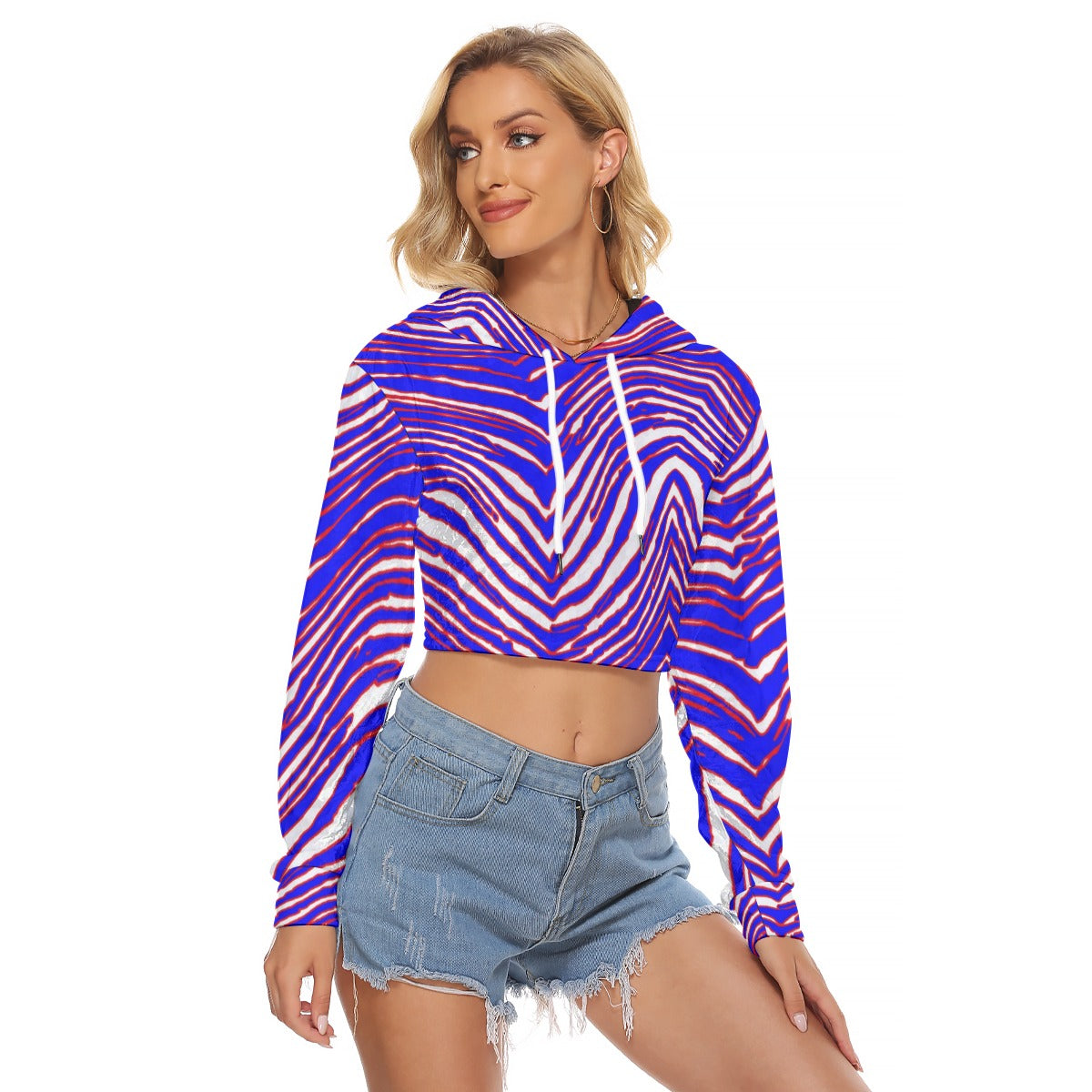 Buffalo Women's Crop Top Hoodie|Velvet – Red Blue White Zebra Game Day Style