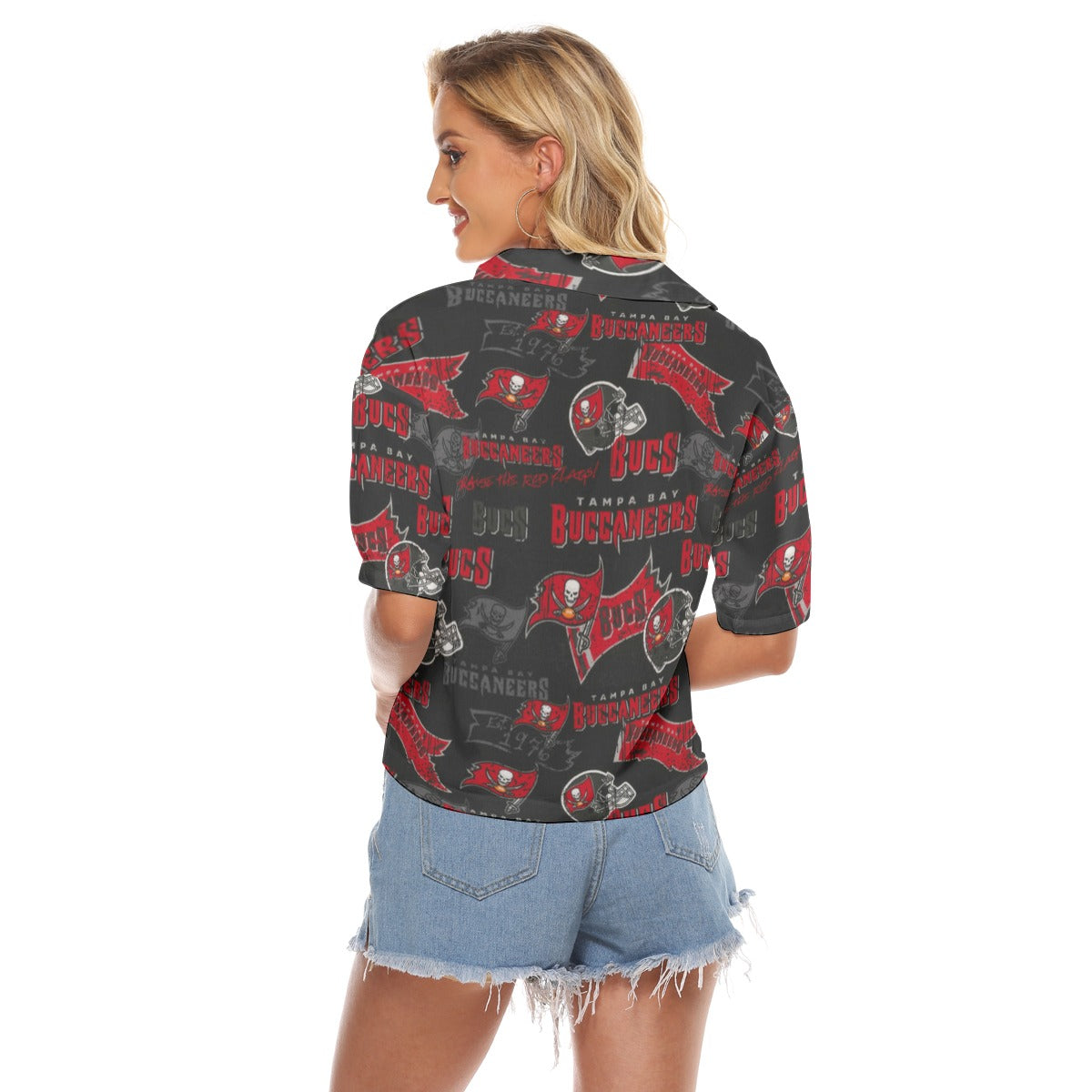 tampa-bay-buccaneers-womens-v-neck-shirts red pewter football outfit side view
