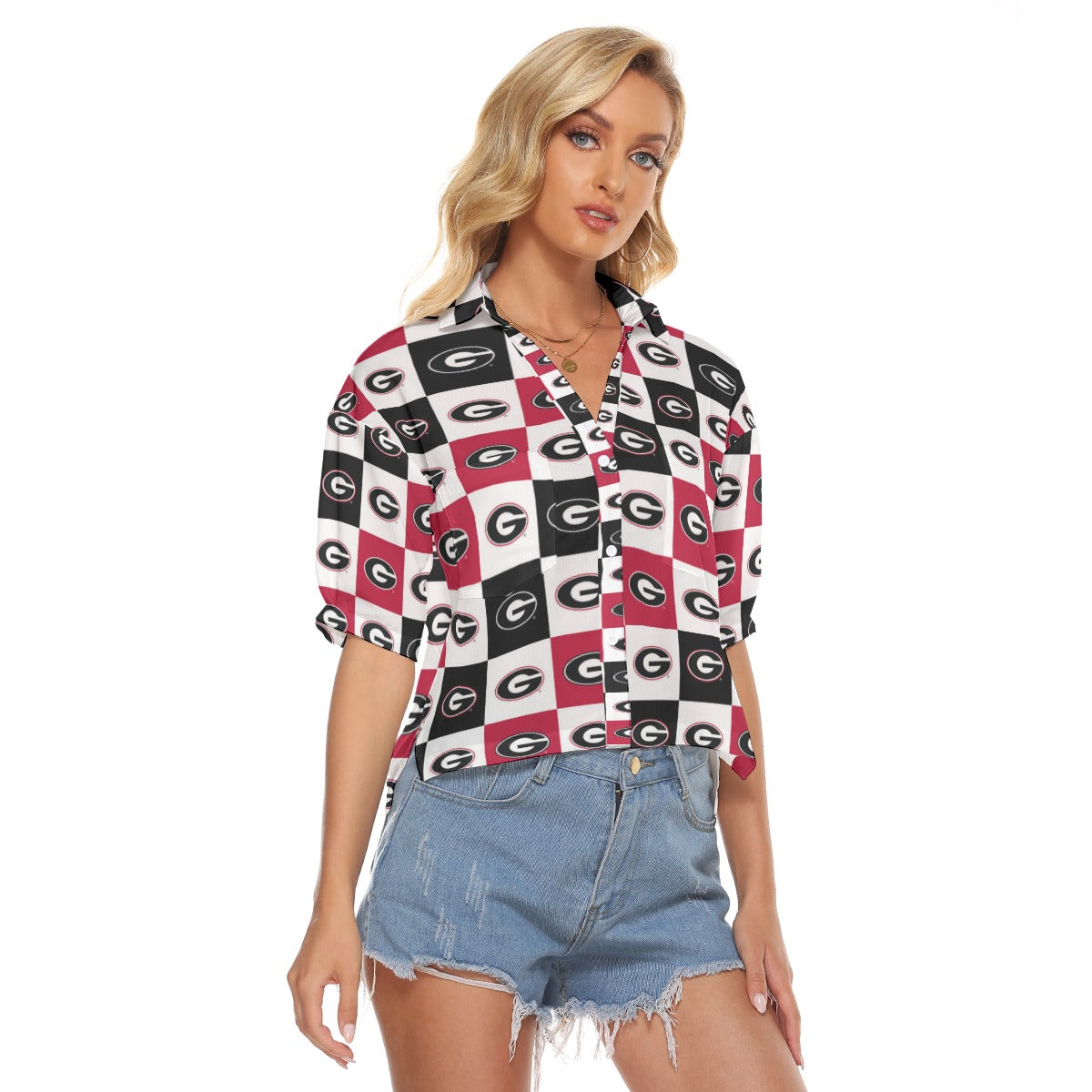 Georgia Bulldogs Women's V-neck Shirts White varsity sports apparel