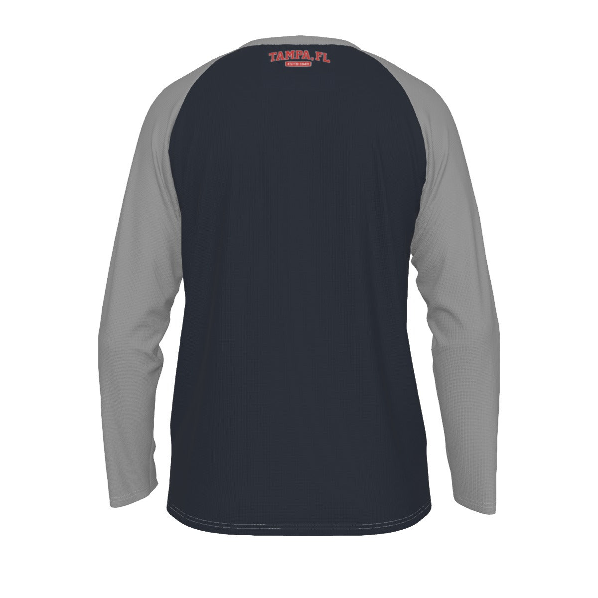 Tampa FL ESTD 1849 Navy and Grey Long Sleeve Shirt Men Varsity Raglan Tee