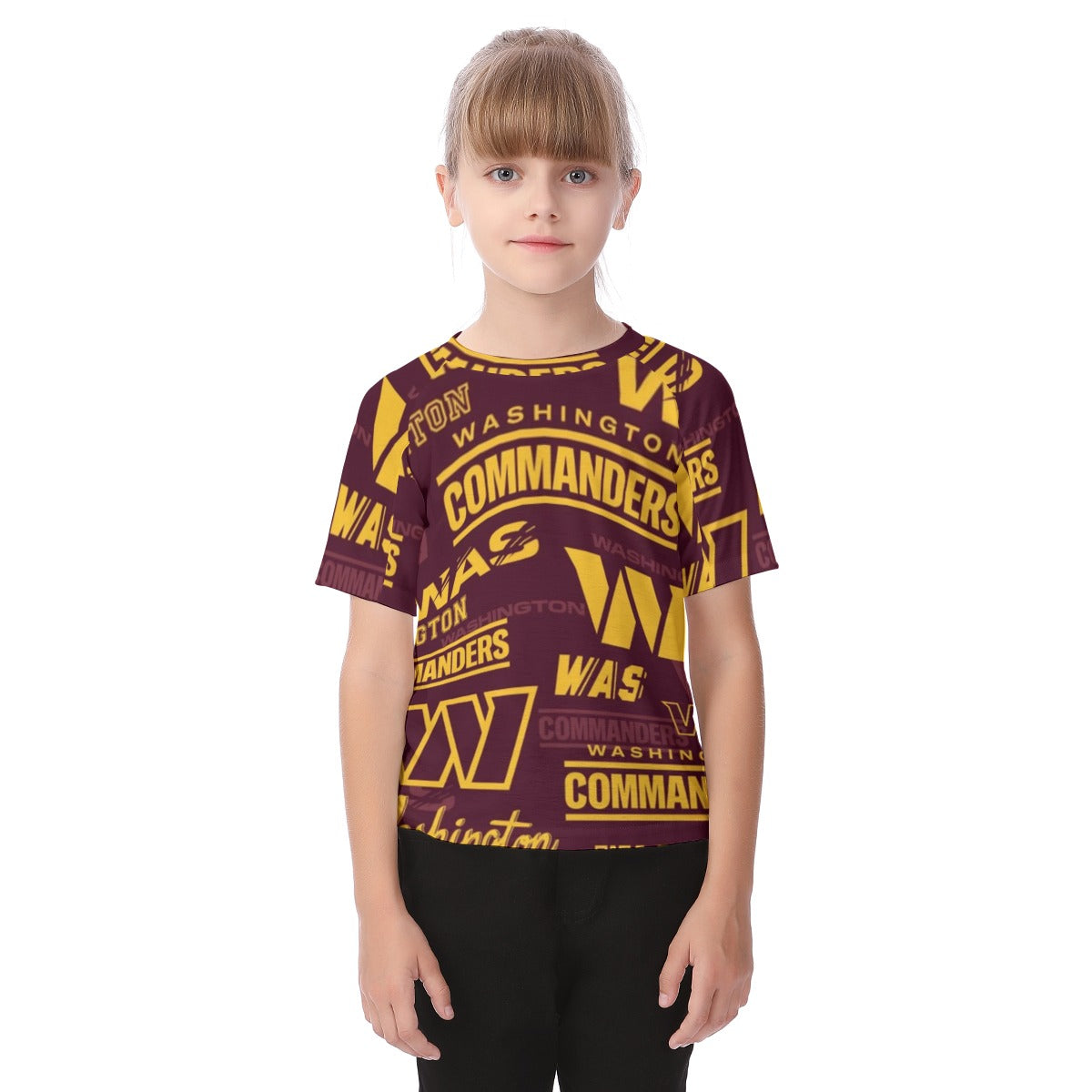Washington Commanders Kid's  T-shirt burgundy gold football outfit back view