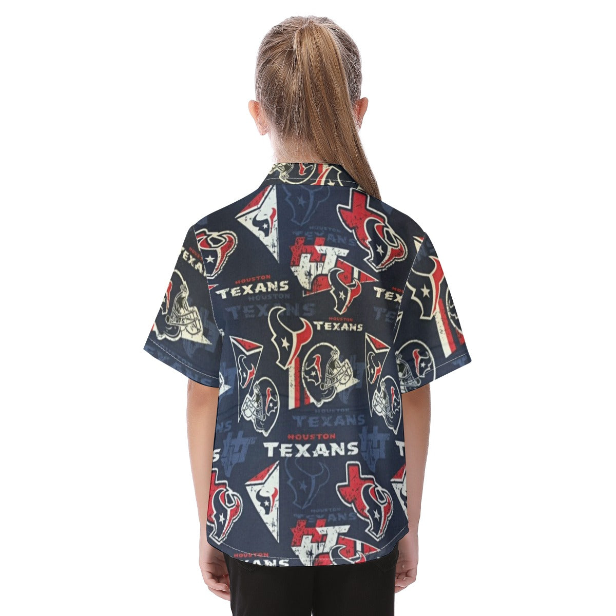 houston-texans-kids-hawaiian-vacation-shirt navy red football close-up design detail