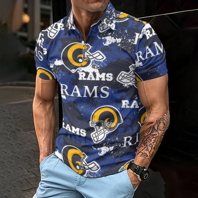 Los Angeles Rams  Men's Polo Shirt navy orange football outfit back view