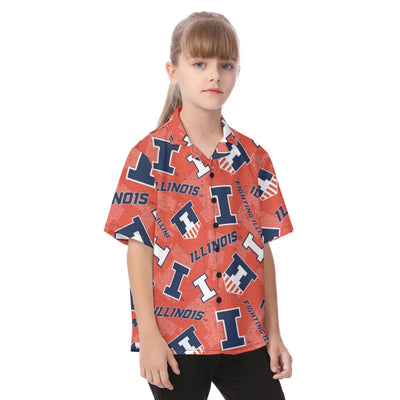 Illinois Urbana - Fighting Illini Kid's Hawaiian Vacation Shirt White varsity sports apparel