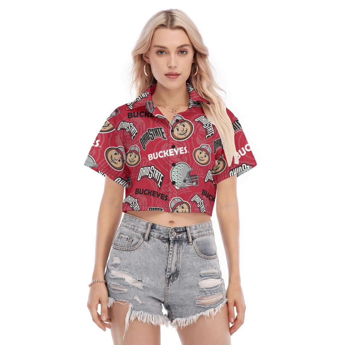 Ohio State Buckeyes Women's Cropped Shirt White game day varsity apparel
