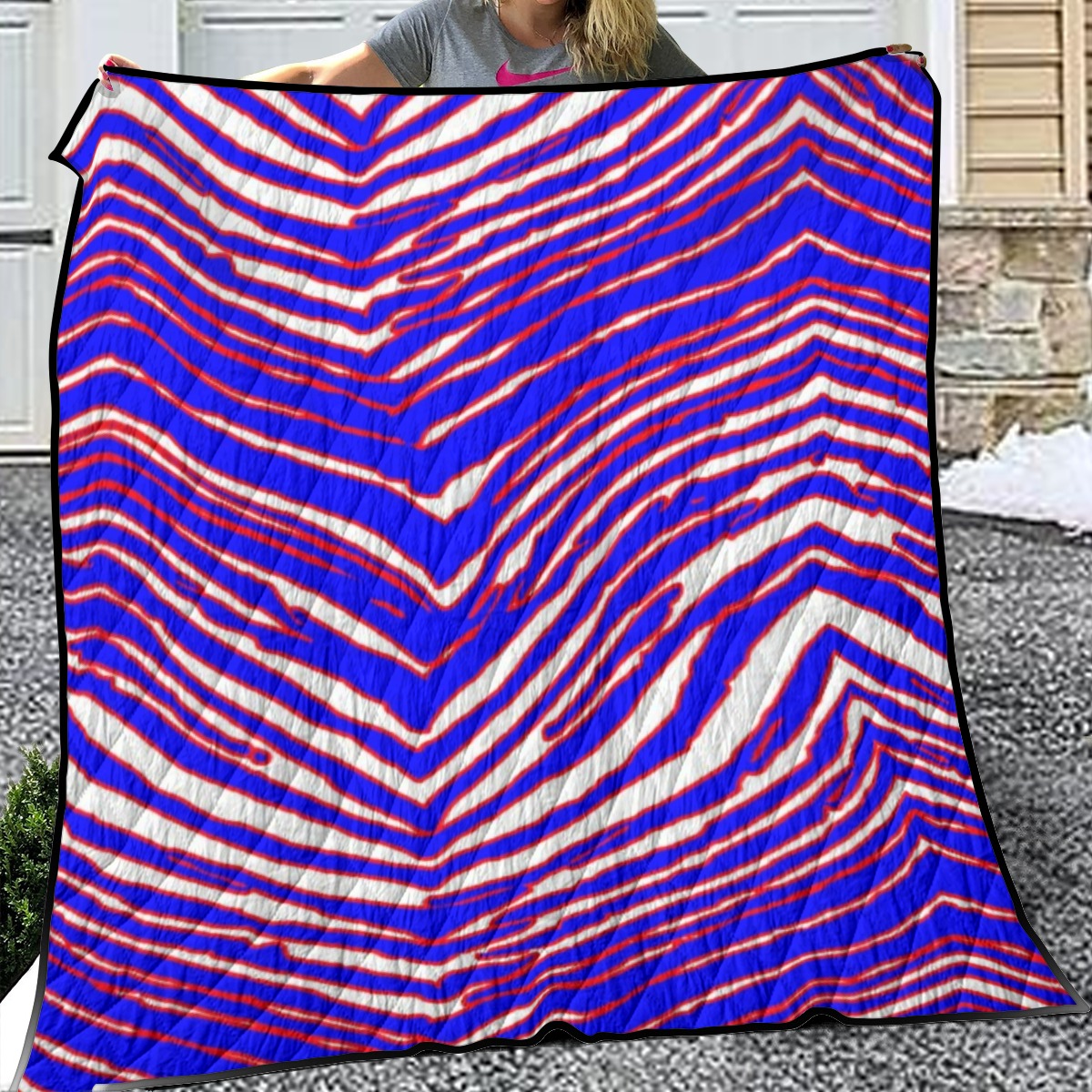 Buffalo football Lightweight & Breathable Quilt With Edge-wrapping Strips – Red Blue White Zebra Game Day Style