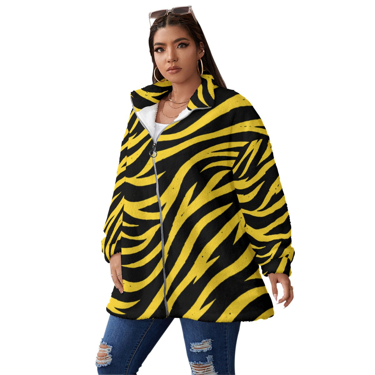 Pittsburgh Football Yellow Black Zebra Unisex Borg Fleece Coat With Zipper Closure (Plus Size) – Gam