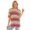 San Francisco Football Striped Women’s T-Shirt with Hem Split – Red and Gold Game Day Top – game day outfit, football shirt, image 1.0