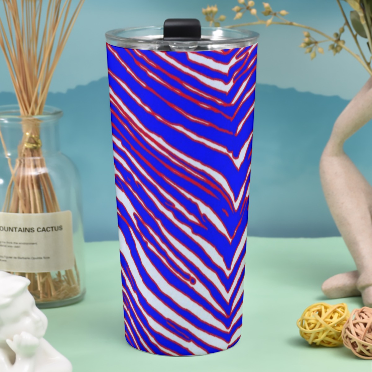 Gray Tumbler 30oz – Red Blue White Zebra Game Day Style