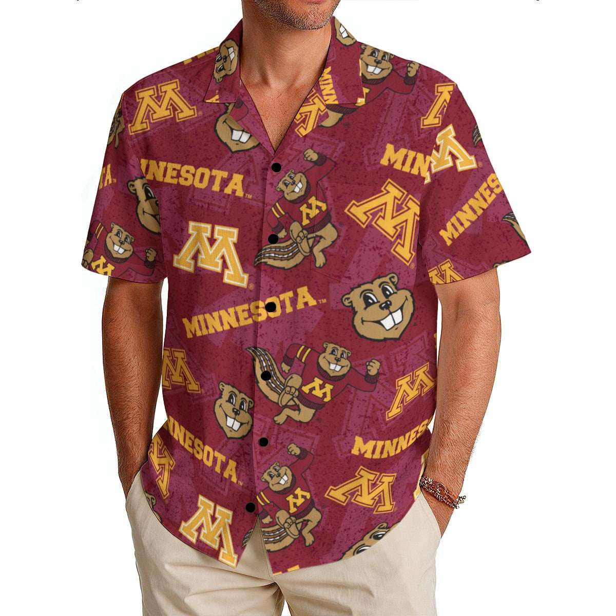 Minnesota Golden Gophers Men's Hawaiian Shirt|150GSM White varsity sports apparel
