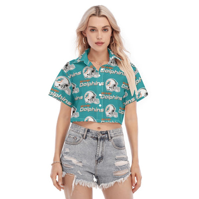 Miami Dolphins Women's Cropped Shirt aqua orange football outfit back view