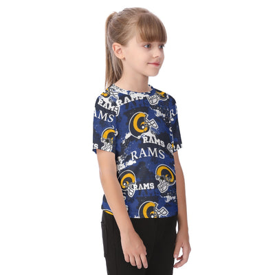 los-angeles-rams-kids-raglan-sleeve-t-shirt navy orange football outfit detail